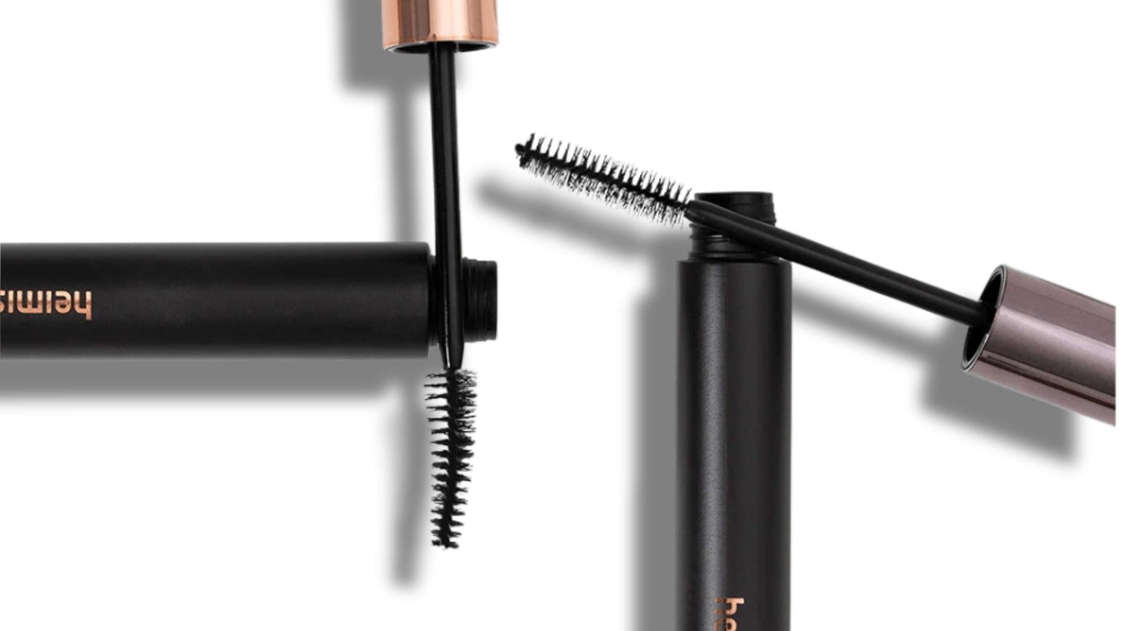 Bilden visar fyra mascara och eyeliner från varumärket Unleashia, presenterade i en slående neongrön förpackning med svart text.