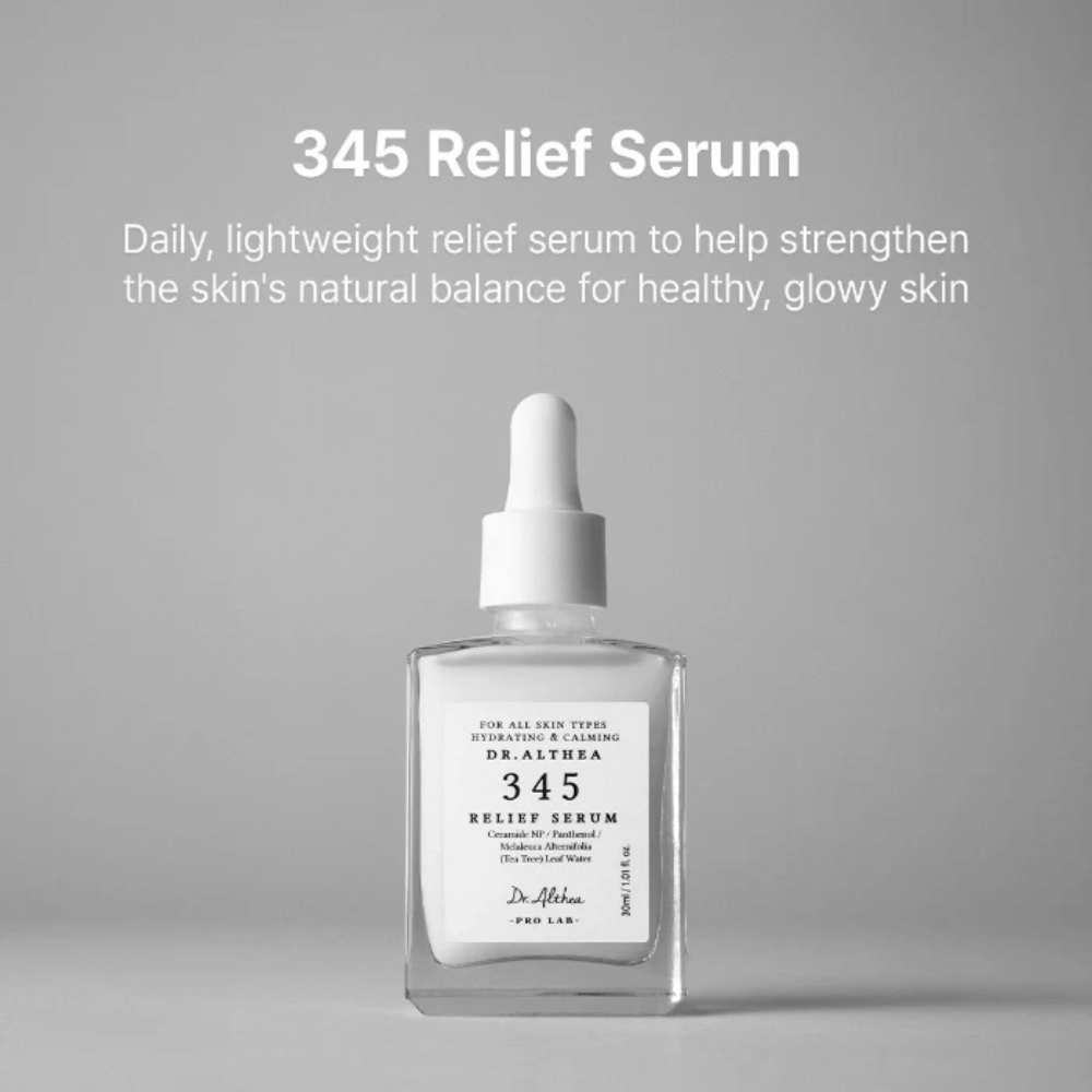 Dr. Althea 345 Relief Serum 30 ml – siero leggero idratante per pelli sensibili con ceramidi, pantenolo e acqua di tea tree.