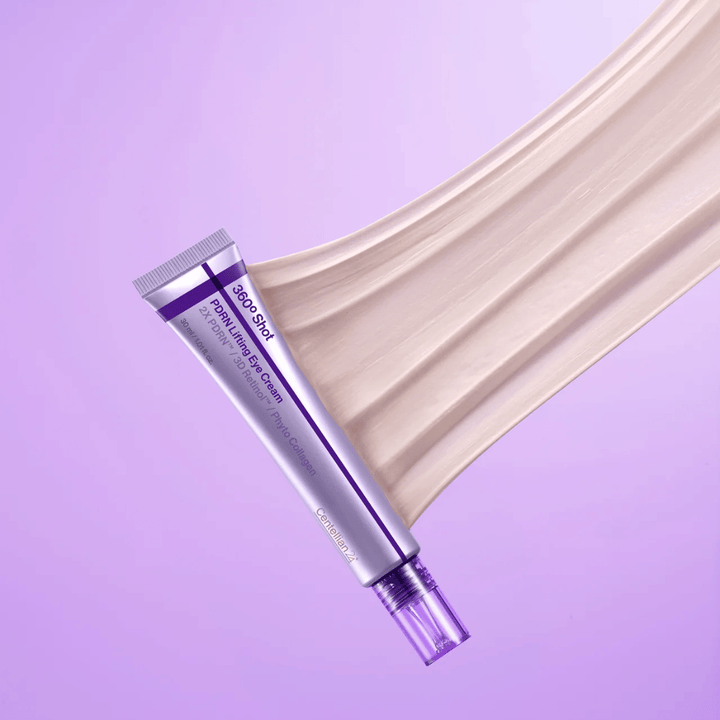 Centellian24 360º Shot PDRN Lifting Eye Cream texture – primo piano di crema contorno occhi  cremosa con PDRN e collagene che aiuta a idratare e dare alla pelle intorno agli occhi un aspetto più liscio.