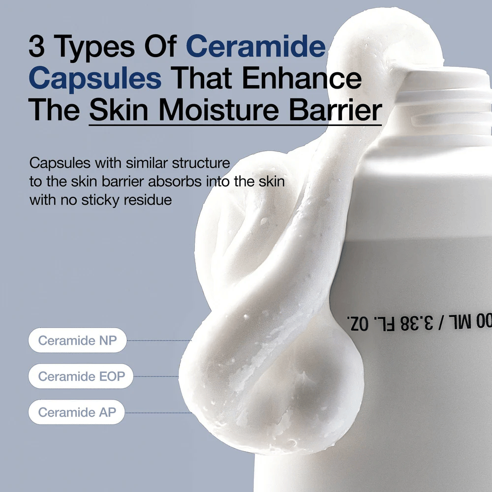 Anua 3 Ceramide Panthenol Cream con tre tipi di capsule di ceramide che proteggono la barriera di umidità della pelle senza appiccicosità.