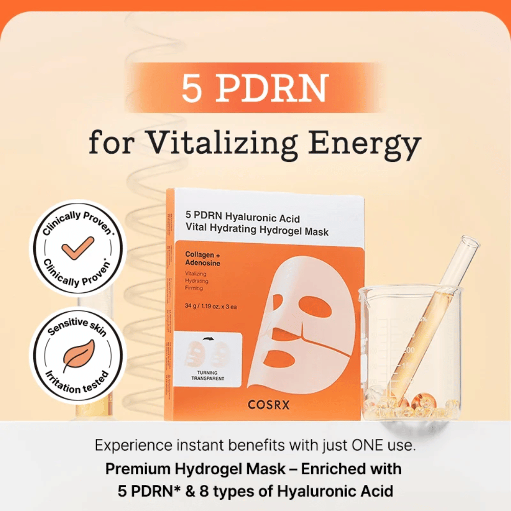 COSRX 5 PDRN Vital Hydrating Hydrogel Mask con acido ialuronico e collagene, clinicamente testata per luminosità, pelle più soda e barriera cutanea migliorata