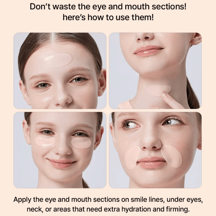 COSRX 5 PDRN Hydrogel Mask applicazione sotto gli occhi, sul collo e intorno alla bocca per idratazione extra, rassodamento e riduzione delle linee sottili