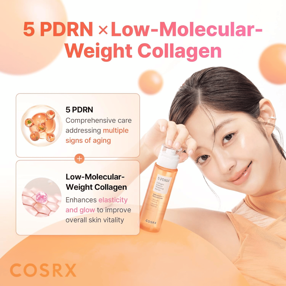 COSRX 5 PDRN Collagen Intense Vitalizing Serum con collagene a basso peso molecolare che dona una pelle più compatta, luminosità ed effetto anti-età