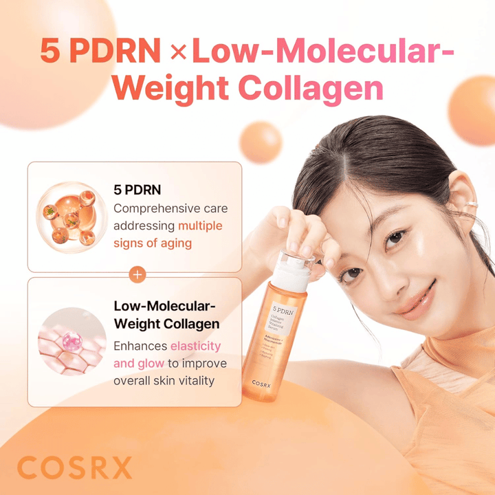 COSRX 5 PDRN Collagen Intense Vitalizing Serum con collagene a basso peso molecolare che dona una pelle più compatta, luminosità ed effetto anti-età