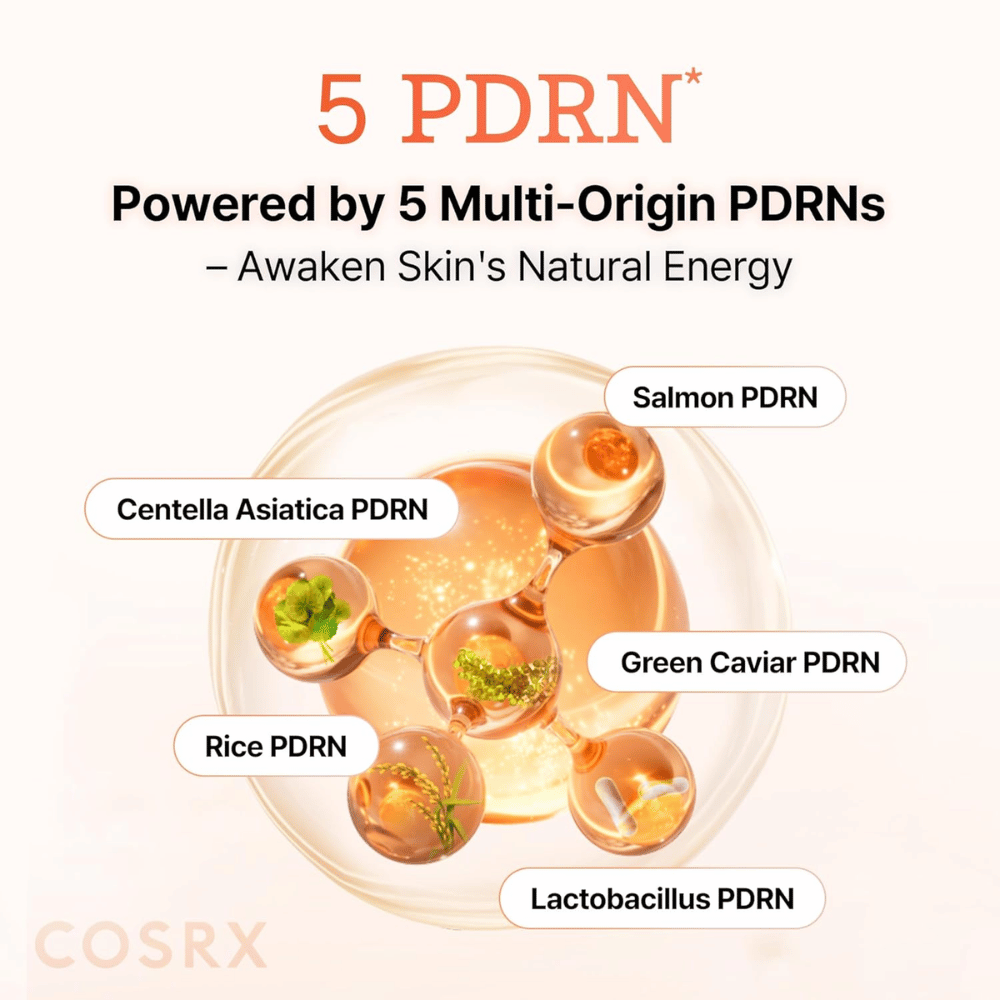 COSRX 5 PDRN siero con PDRN multi-origin da salmone, centella asiatica, riso e probiotici che rafforza la pelle e migliora l’elasticità