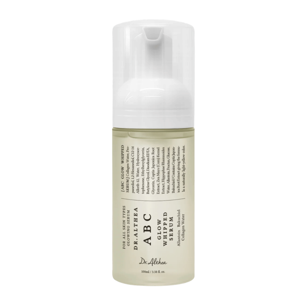 Immagine – prodotto scontornato (Google Images importante)
Dr. Althea ABC Glow Whipped Serum in flacone con erogatore dalla leggera texture mousse che idrata, uniforma il tono della pelle e dona glow.