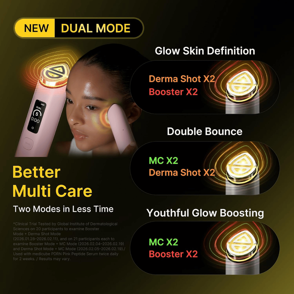 medicube AGE-R Booster Pro X2 Dual Mode con modalità combinate per la cura della pelle per luminosità, tonicità e miglioramento della texture della pelle