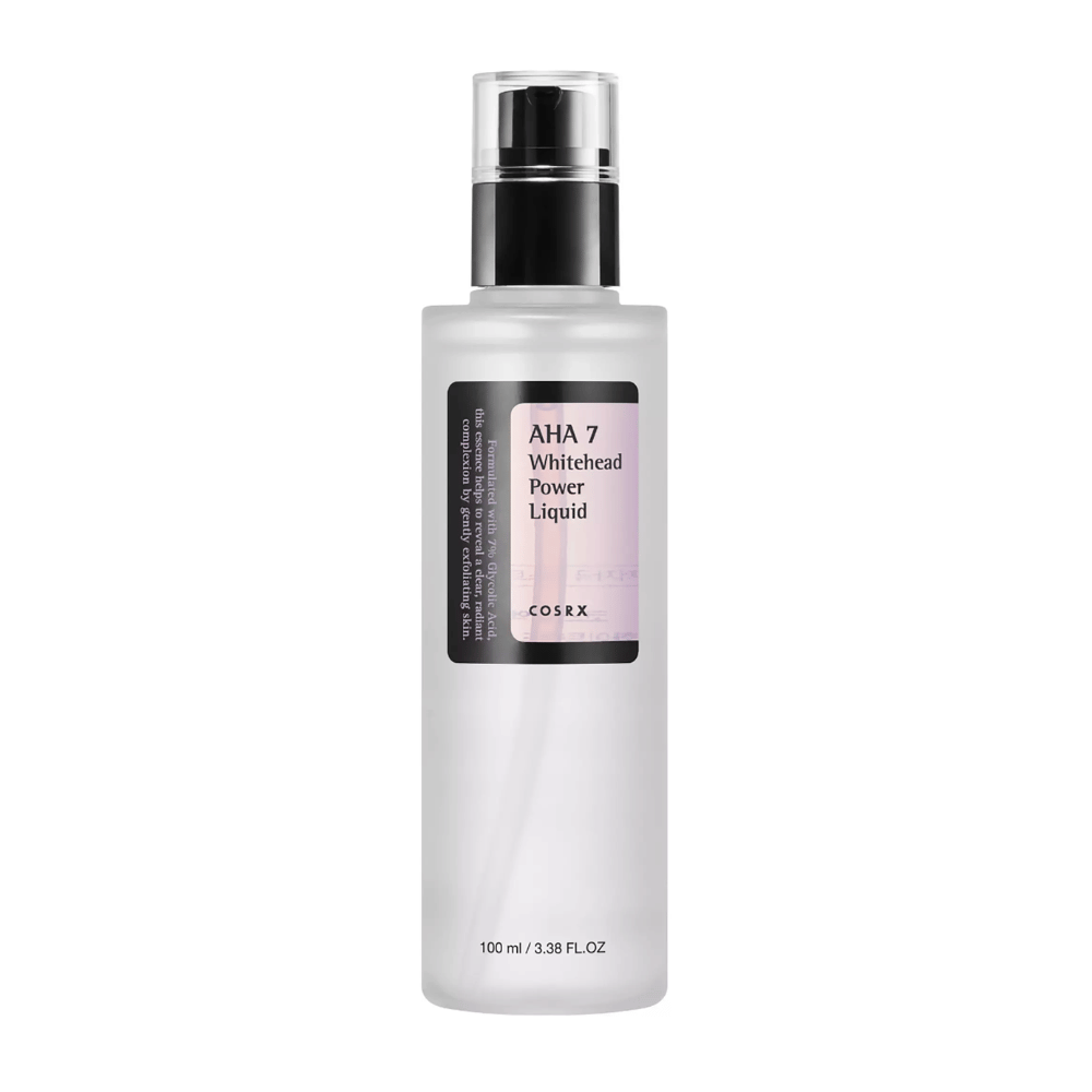 COSRX AHA 7 Whitehead Power Liquid bottiglia 100 ml, esfoliazione efficace con il 7% di acido glicolico contro i punti bianchi e il tono della pelle irregolare.