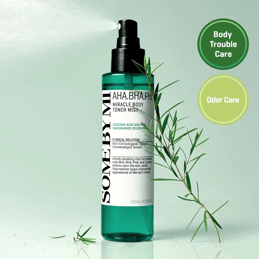 Some By Mi AHA BHA PHA Miracle Body Tonico viso Mist – spray esfoliante per il corpo con AHA, BHA e PHA che aiuta a combattere le impurità, l'acne del corpo e migliorare la struttura della pelle.