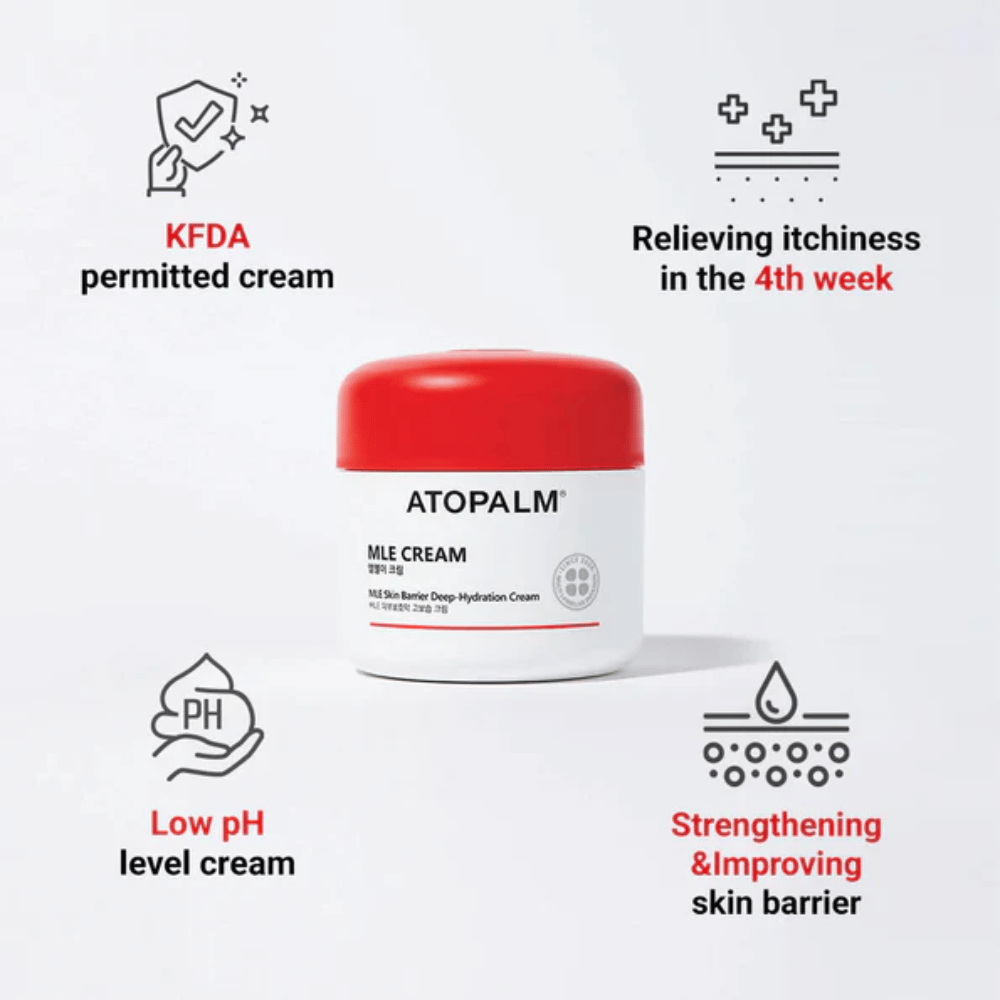 ATOPALM MLE Cream con tecnologia MLE che bilancia l'umidità, idrata in profondità e rinforza la barriera cutanea per una pelle più morbida e resistente.