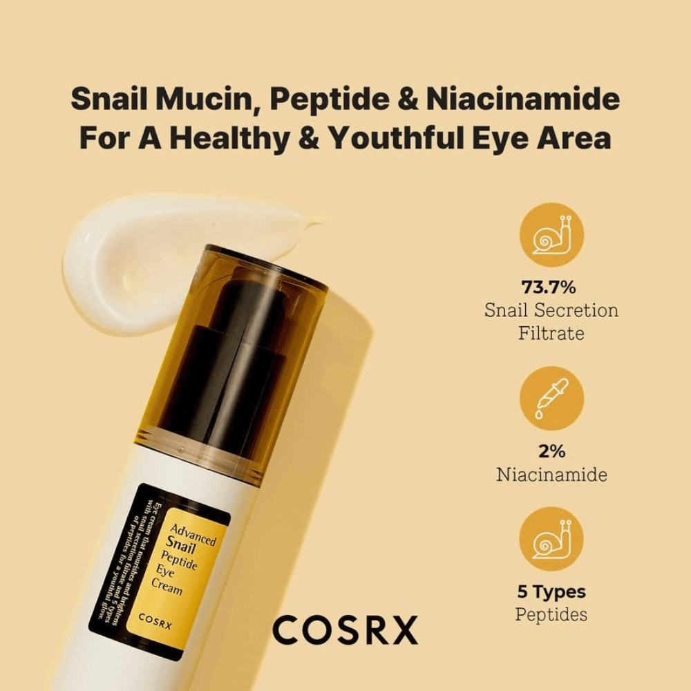 COSRX Advanced Snail Peptide Eye Cream 25 ml con mucina di lumaca, peptidi e niacinamide per una pelle più soda e un tono uniforme intorno agli occhi