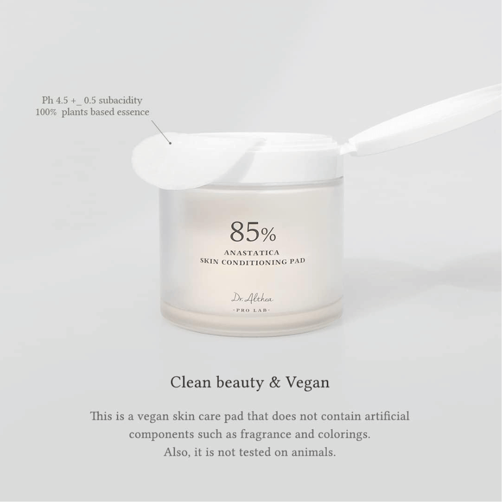 Dr. Althea 85% Anastatica Skin Conditioning Pad sono toner pads vegani senza fragranze e coloranti artificiali, sviluppati per la pelle sensibile.