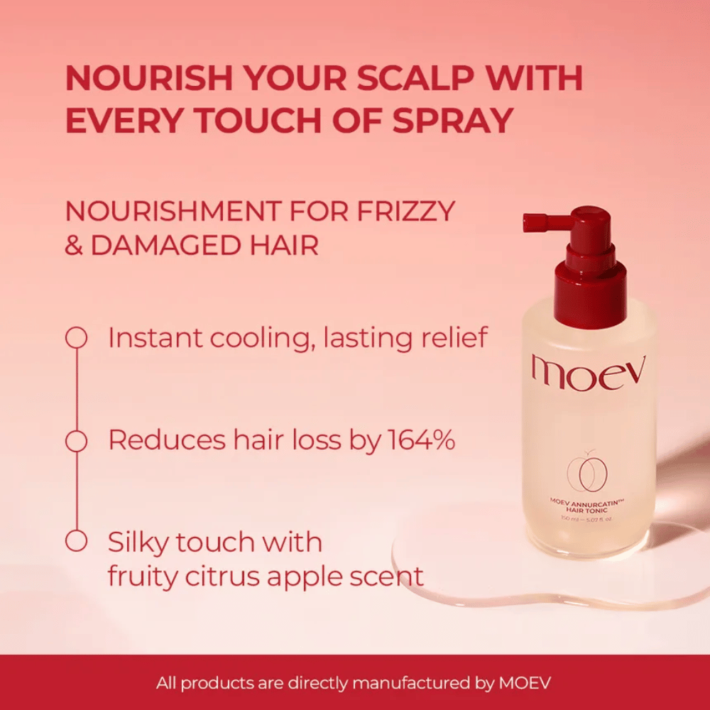 MOEV Annurcatin Hair Tonic – spray curativo che riduce la caduta dei capelli, rinfresca il cuoio capelluto e offre un fresco profumo di agrumi.