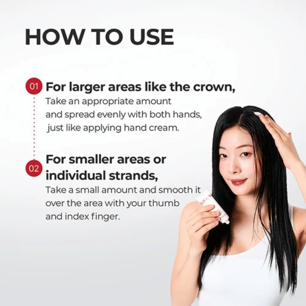 1. MOEV Annurcatin No Sebum Hair Cream – istruzioni per l’applicazione sul cuoio capelluto e su singole ciocche di capelli