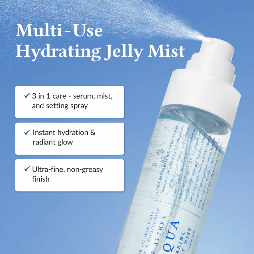 Dr. Althea Aqua Marine Jelly Mist come spray multifunzionale per il viso che funge da siero, mist e spray fissante in uno