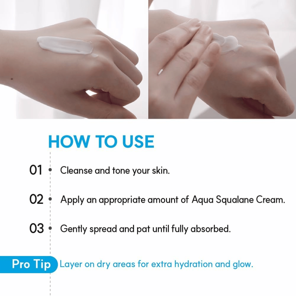 S.NATURE Aqua Squalane Moisturizing Cream applicare sulla pelle per un'idratazione intensa e una barriera cutanea morbida ed elastica.