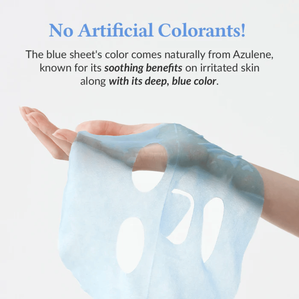 Nessun colorante artificiale! Il colore blu della maschera proviene naturalmente dall'azulene, che calma la pelle irritata e dona il suo profondo tono blu.