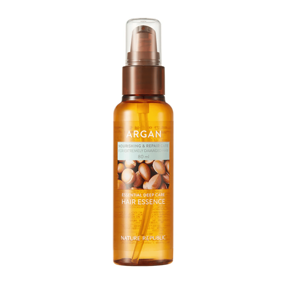 Immagine del prodotto su Nature Republic Argan Essential Moisture Hair Oil 80 ml – olio per capelli nutriente per capelli secchi e danneggiati.