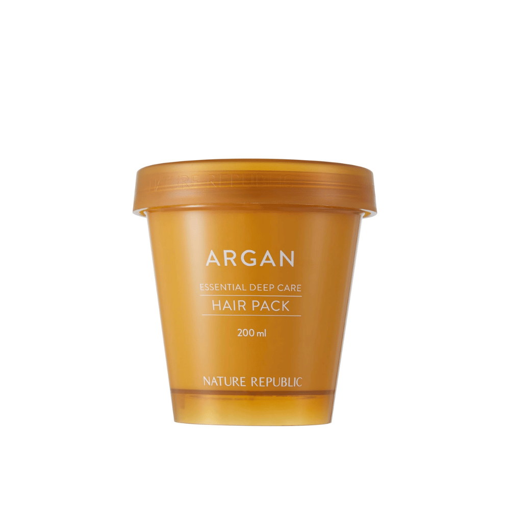 Immagine del prodotto su Nature Republic Argan Essential Moisture Repairing Hair Mask 200 ml – maschera per capelli idratante con olio di argan.