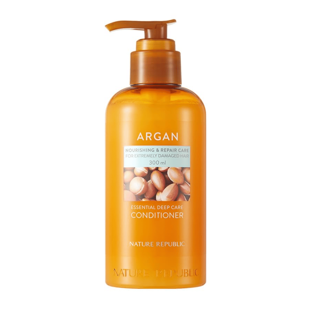 Immagine del prodotto su Nature Republic Argan Essential Moisture Repairing Conditioner 300 ml per capelli secchi e danneggiati.