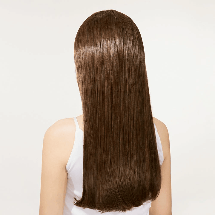 Glansigt och lent hår efter användning av Nature Republic Argan Essential Moisture Repairing Conditioner.