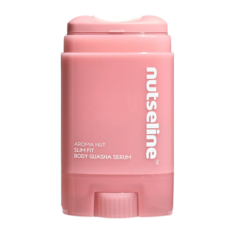 Immagine pulita del prodotto ritagliato di Nuseline Aroma Nut Slim Fit Body Guasha Serum su sfondo chiaro, con focus sul design della confezione.