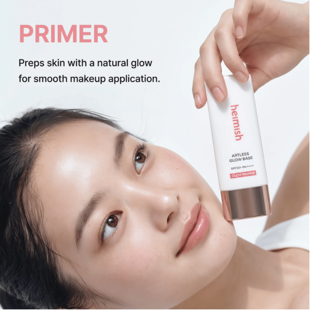 Heimish Artless Glow Base SPF50+ PA++++ si usa come primer prima del trucco per una base uniforme con luminosità naturale.