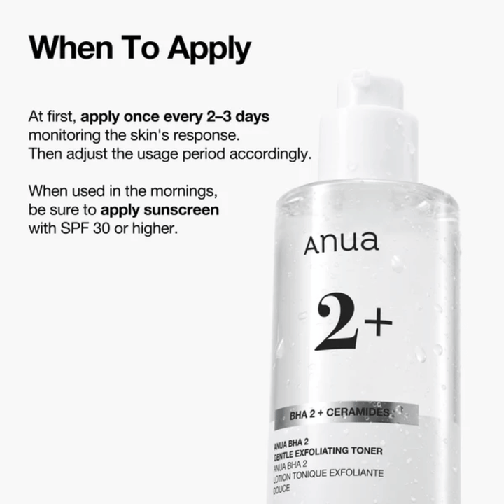 Anua BHA 2% Gentle Exfoliating Toner con ceramidi – istruzioni per l'uso, tonico esfoliante per pelle sensibile con BHA (acido salicilico)