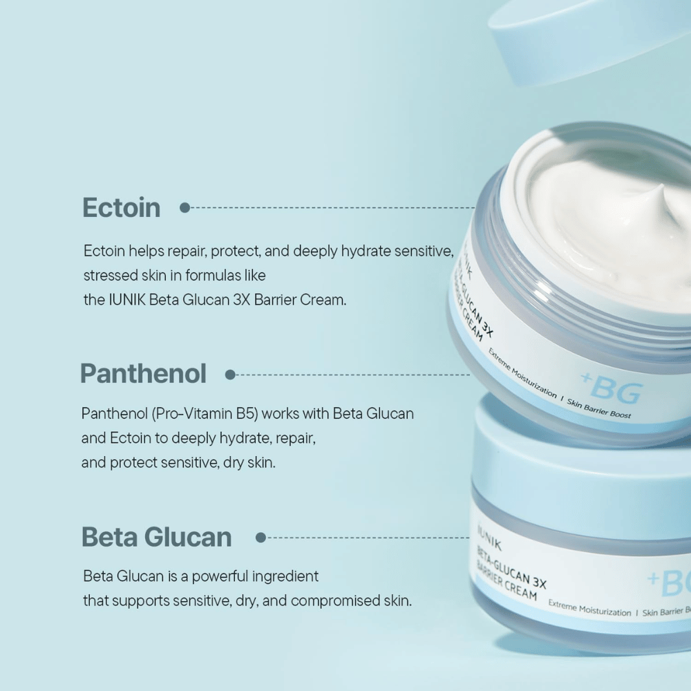 iUNIK Beta-Glucan 3X Barrier Cream con beta-glucano, ectoina e pantenolo per un'idratazione intensa e una barriera cutanea rafforzata