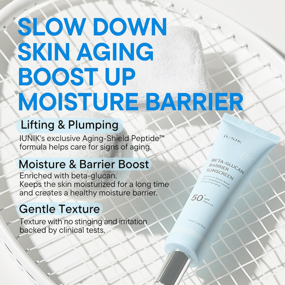 iUNIK Beta-Glucan Barrier Sunscreen crema solare idratante SPF50+ PA++++ senza effetto bianco per tutte le tonalità di pelle
