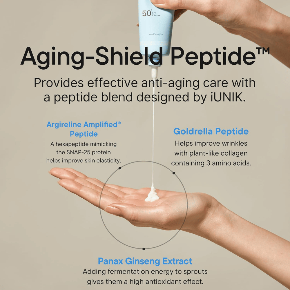 iUNIK Beta-Glucan Barrier Sunscreen SPF50+ PA++++ con peptidi e beta-glucano per idratazione e anti-età