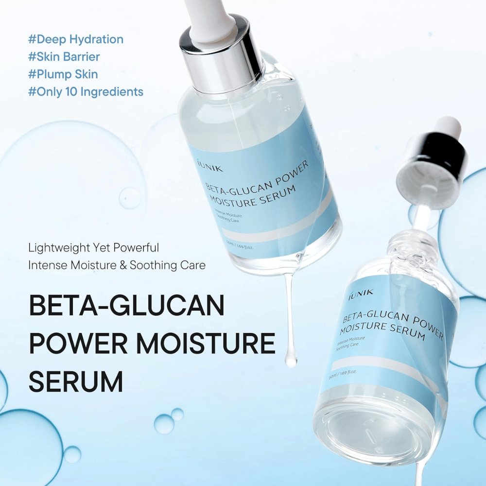 iUNIK Beta-Glucan Power Moisture Serum – siero viso coreano per idratazione profonda e cura della pelle lenitiva