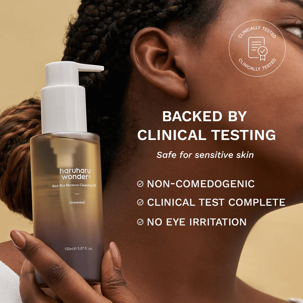 Haruharu Wonder Black Rice Moisture Cleansing Oil 150 ml – olio detergente clinicamente testato per la pelle sensibile, non comedogenico e senza irritazione oculare.