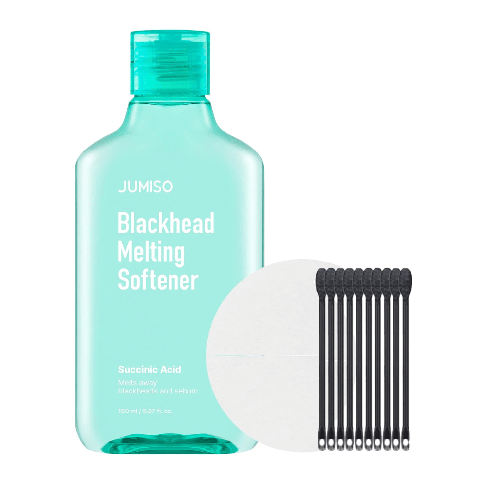 Immagine del prodotto di JUMISO Blackhead Melting Softener Special Set. Contiene bottiglia, pads e tops per un trattamento efficace dei punti neri.