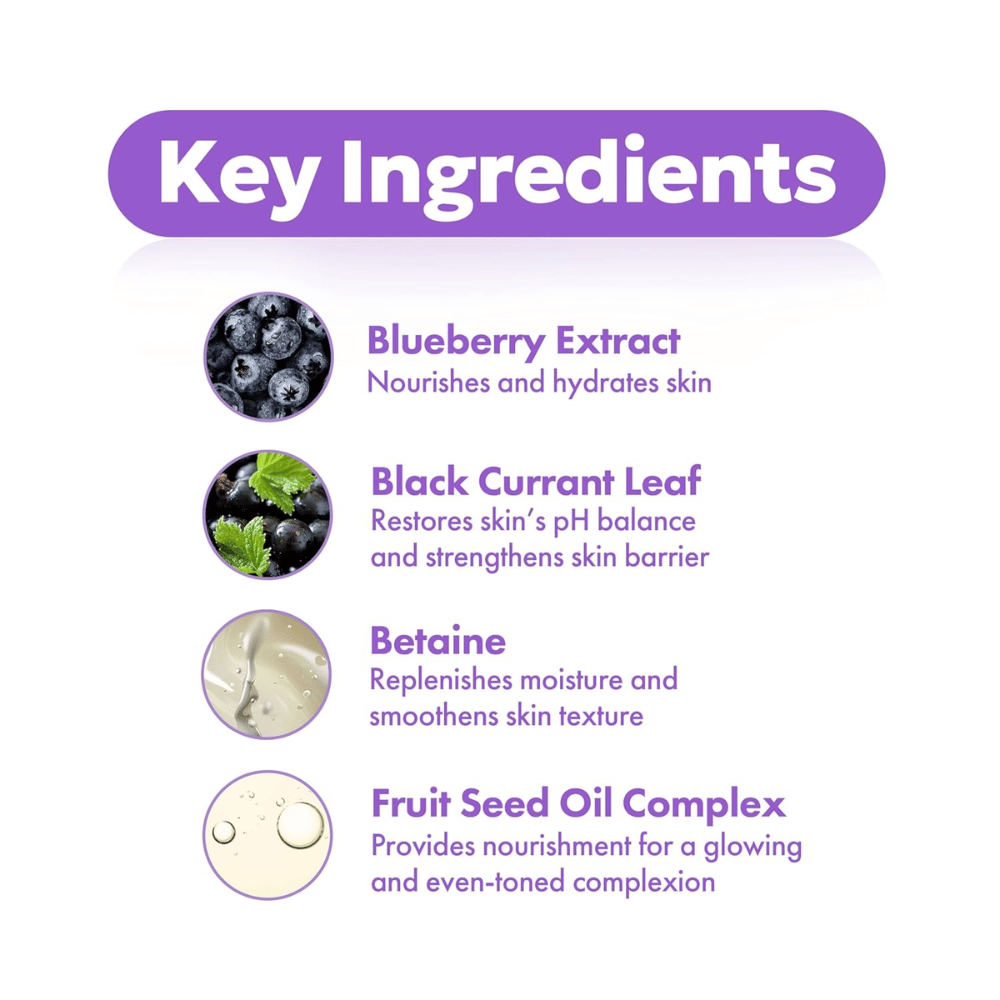 Ingredienti chiave in FRUDIA Blueberry Hydrating Intensive Cream con estratto di mirtillo, foglie di ribes nero, betaina e complesso di oli di semi di frutta