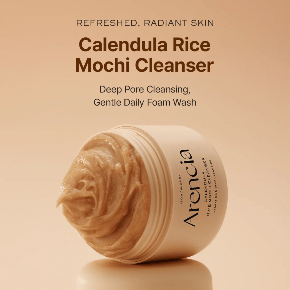 Arencia Calendula Rice Mochi Cleanser 120 g – detergente coreano idratante con riso e calendula che lascia la pelle morbida, chiara ed equilibrata.
