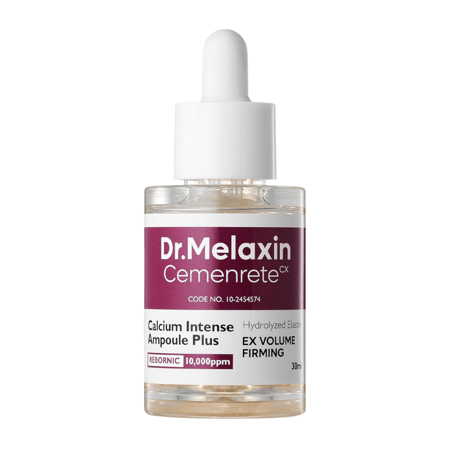Immagine del prodotto di Dr. Melaxin Cemenrete Calcium Intense Ampoule Plus in flacone di vetro con pipetta, una fiala anti-invecchiamento coreana che rafforza la struttura e l'elasticità della pelle.