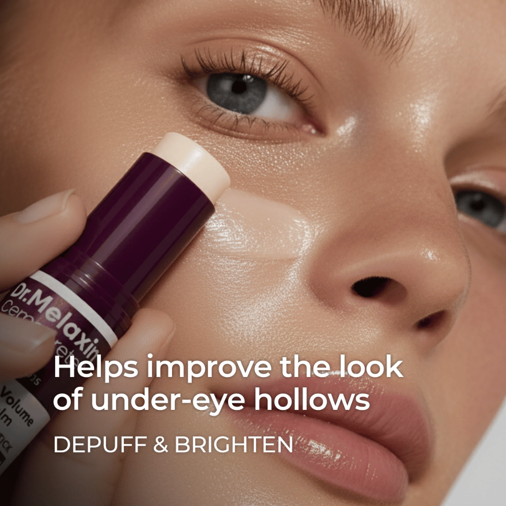 Dr. Melaxin Calcium Volume Multi Balm viene usato sotto gli occhi per ridurre il gonfiore, illuminare e migliorare le cavità visibili.