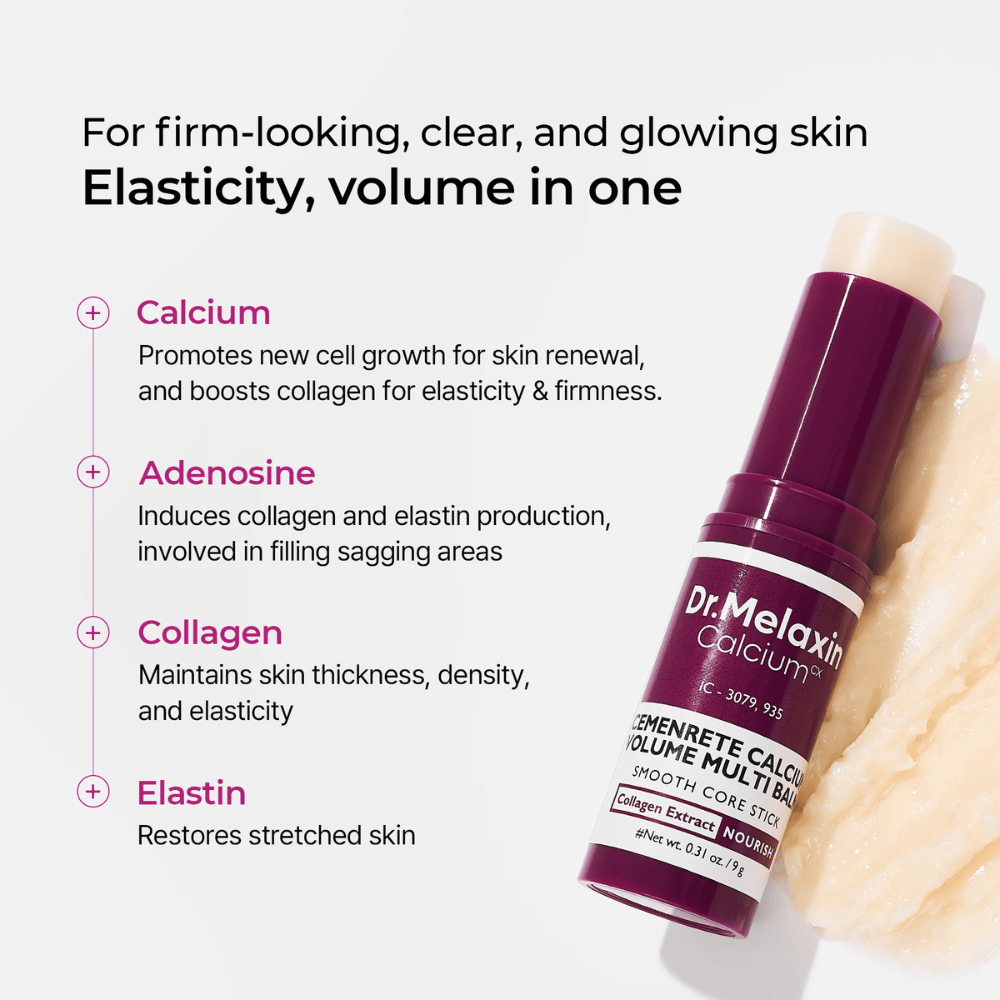 Dr. Melaxin Cemenrete Calcium Volume Multi Balm con calcio, adenosina, collagene ed elastina per aumentare l'elasticità, una pelle più soda e una struttura della pelle migliorata.