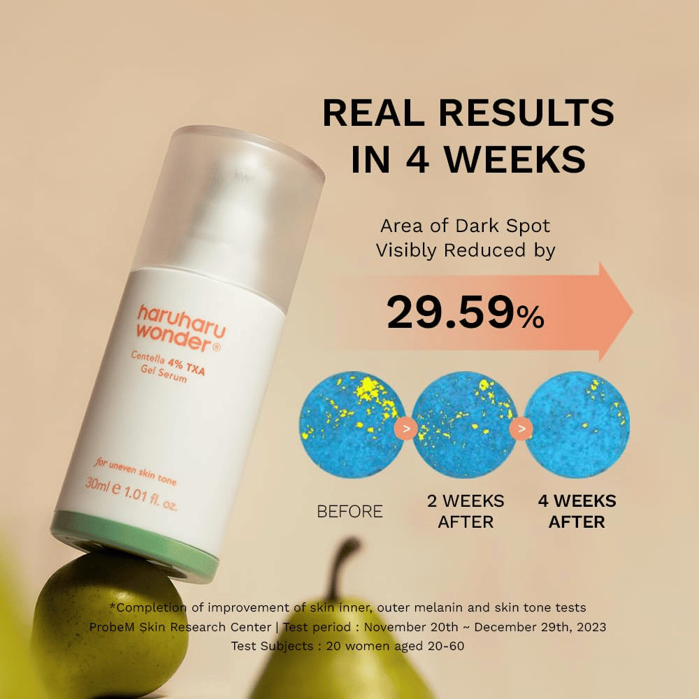 3. Haruharu Wonder Centella 4% TXA Dark Spot Go Away Serum – risultati dopo quattro settimane con ridotta visibilità delle macchie scure