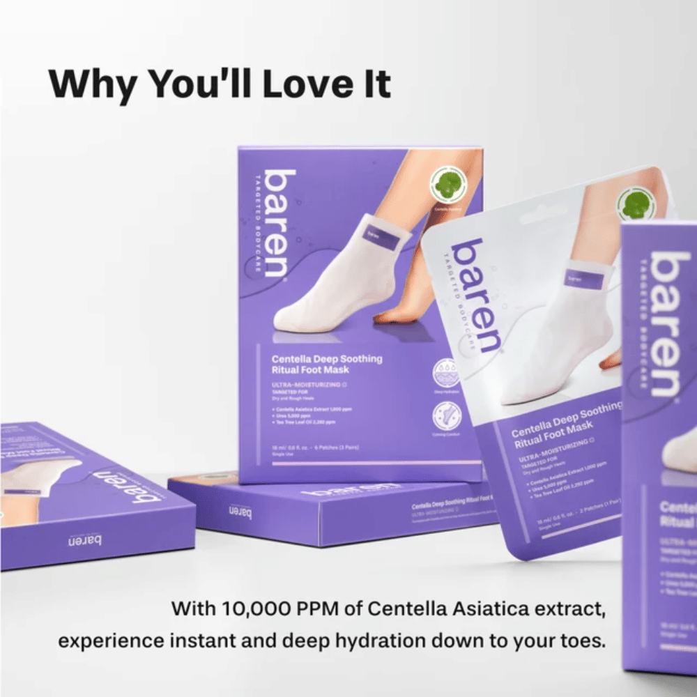 7. Baren Centella Deep Soothing Ritual Foot Mask – maschere piedi idratanti con centella asiatica per talloni secchi e ruvidi