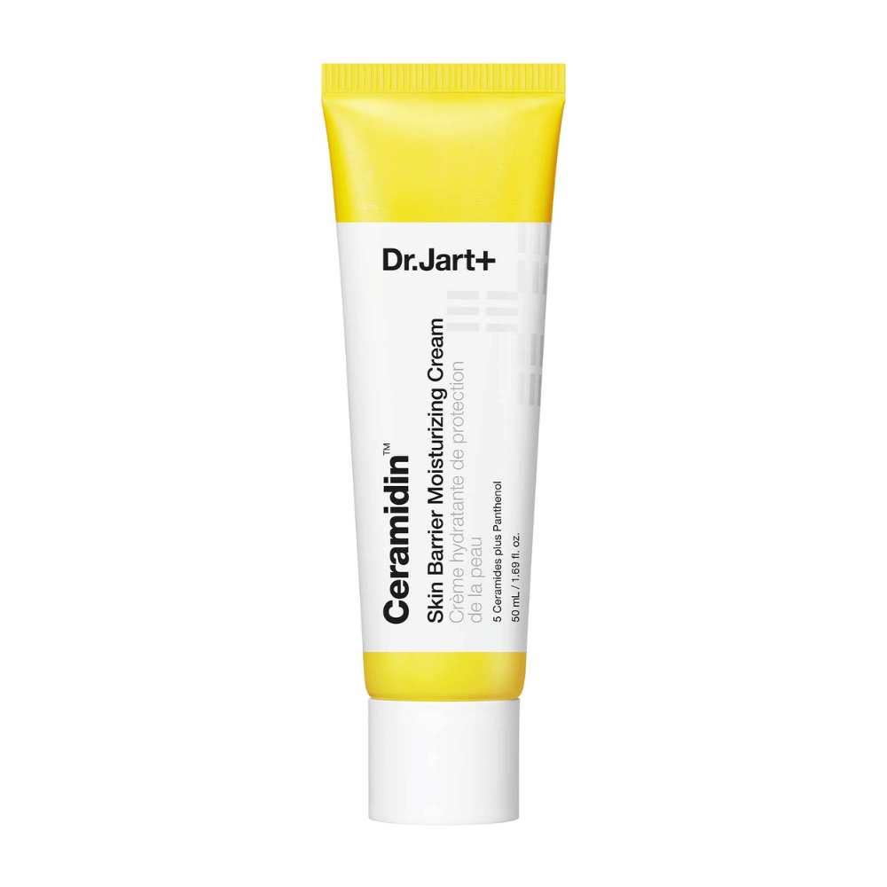 Tubo con Dr. Jart+ Ceramidin Skin Barrier Moisturizing Cream, crema idratante per la pelle.