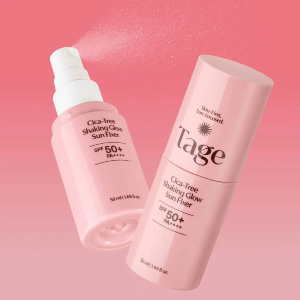 TAGE Cica-Tree Shaking Glow Sun Fixer SPF50+ PA++++ – spray solare idratante con glow