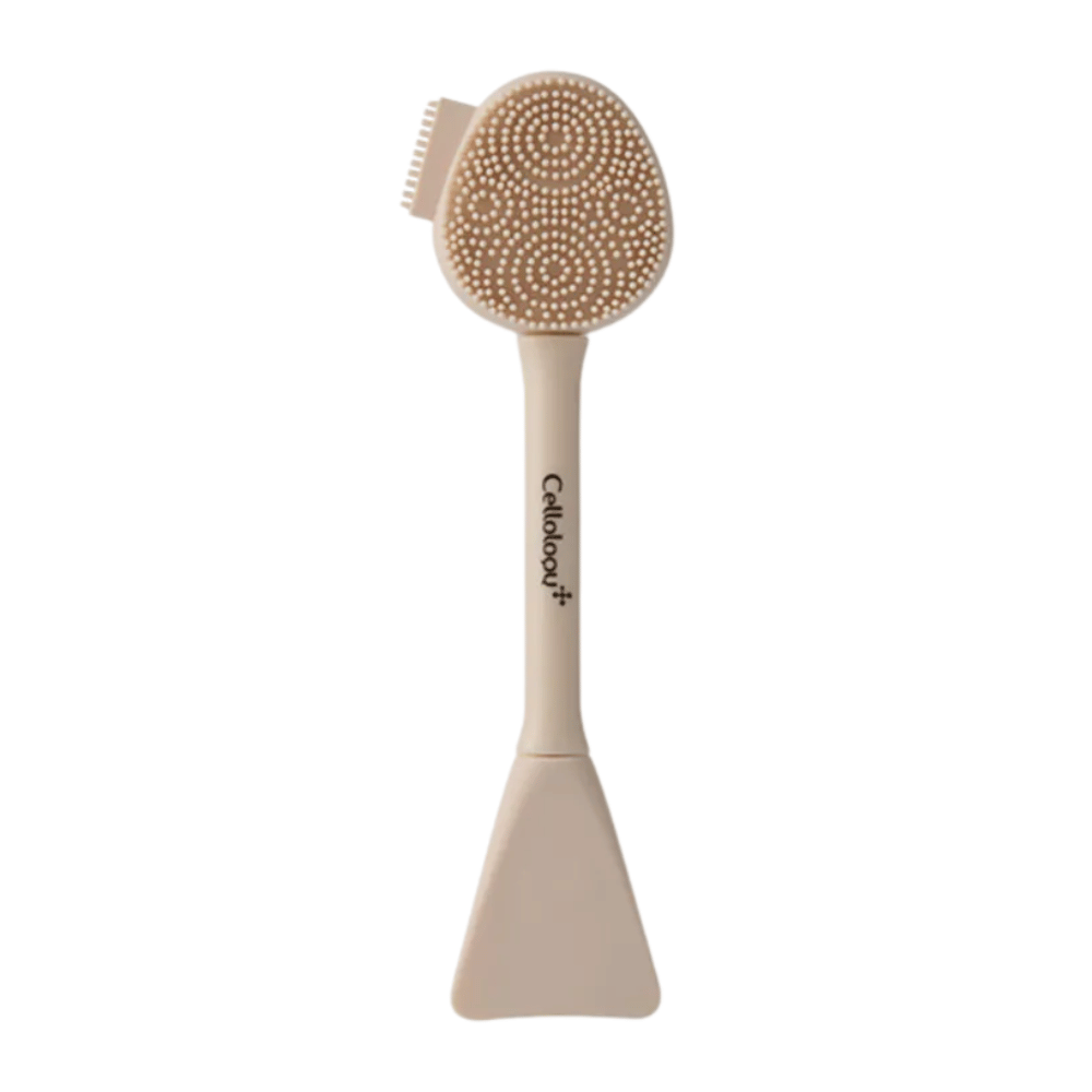 3. Cellolopy Cleaning Brush – spazzola viso beige con morbide setole in silicone e spatola per l'applicazione di maschere per il viso