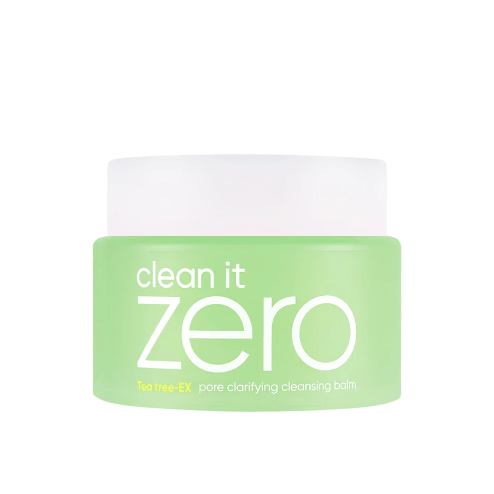 Clean It Zero Tea Tree-EX Pore Clarifying Cleansing Balm in barattolo verde su sfondo bianco, progettato per pelle grassa e mista che necessita di pulizia bilanciata e purificante dei pori.