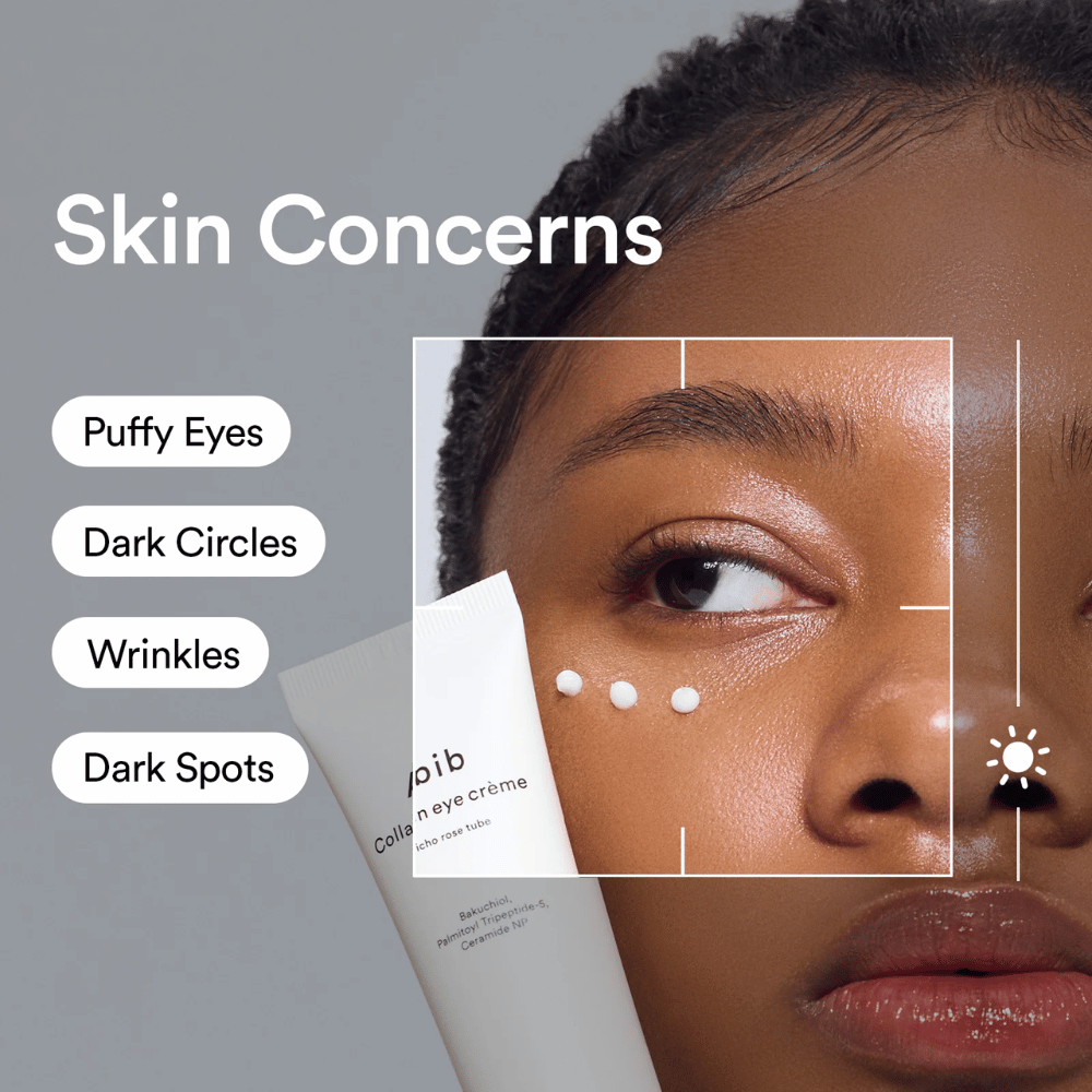 Donna applica Abib Collagen Eye Crème sotto l'occhio per trattare gonfiore, occhiaie, rughe e macchie pigmentarie.