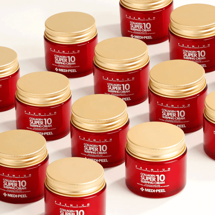 MEDI-PEEL Collagen Super 10 Sleeping Cream – popolare crema da notte coreana con collagene che migliora l'elasticità e la luminosità della pelle.