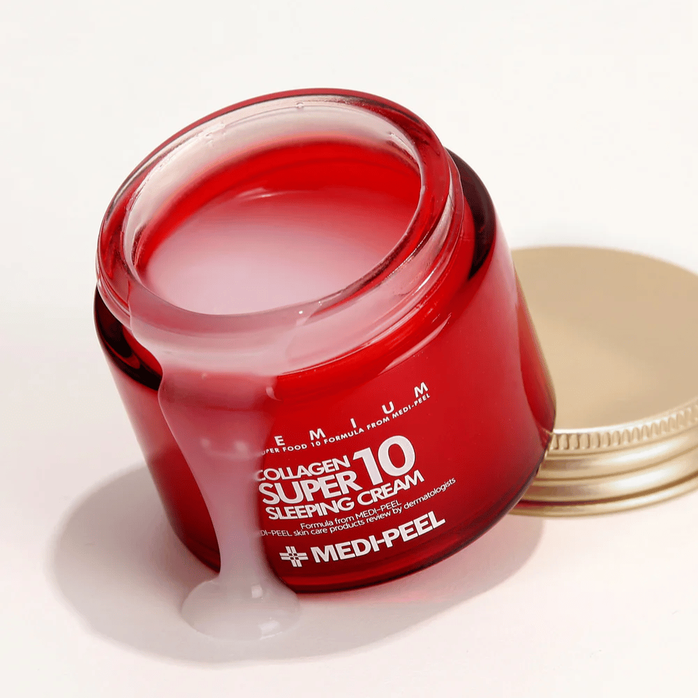 MEDI-PEEL Collagen Super 10 Sleeping Cream – crema da notte coreana con collagene che idrata, rafforza la barriera cutanea e offre elasticità durante la notte.