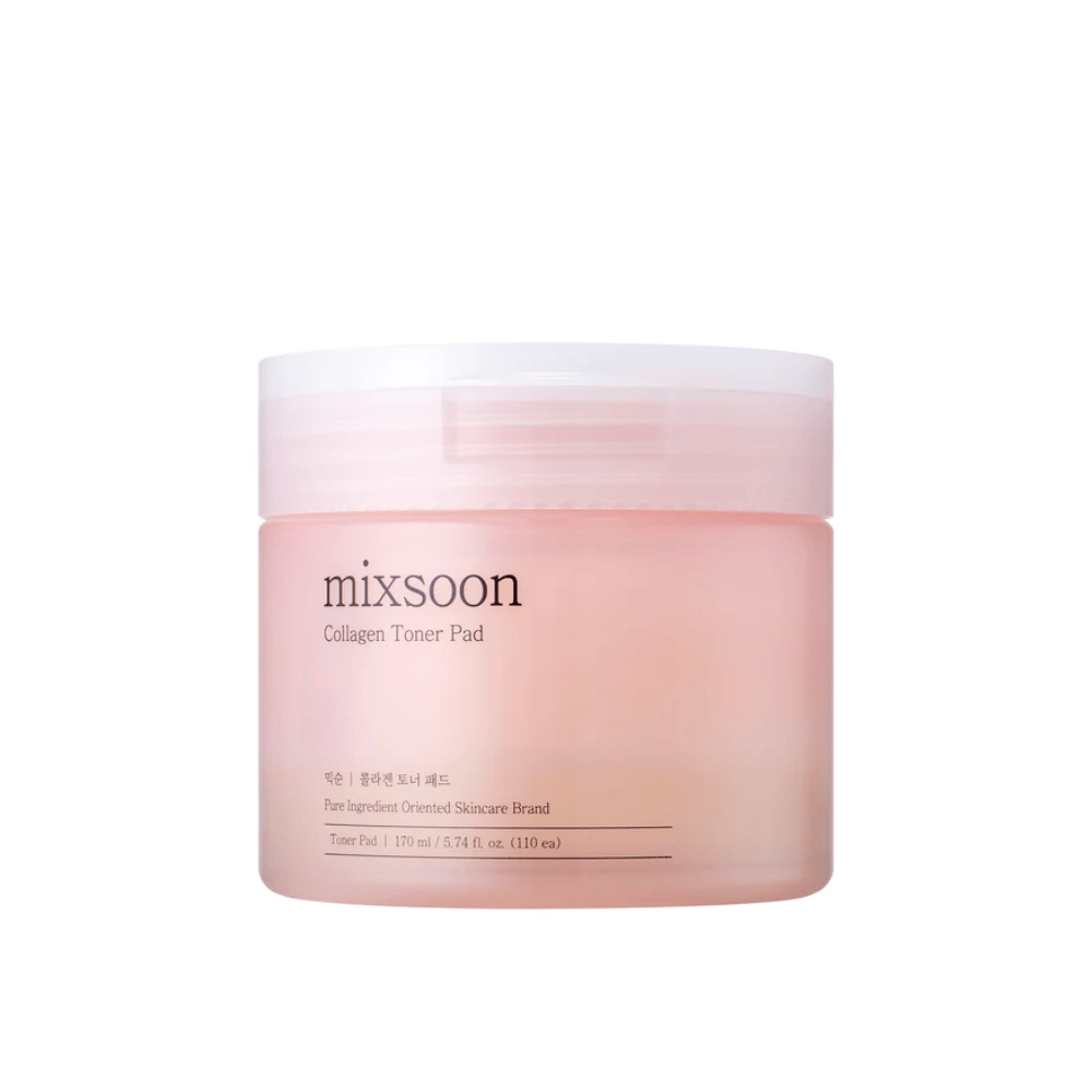 Mixsoon Collagen Toner Pad in un elegante barattolo rosa con 110 pad – tonico idratante per la cura quotidiana della pelle.