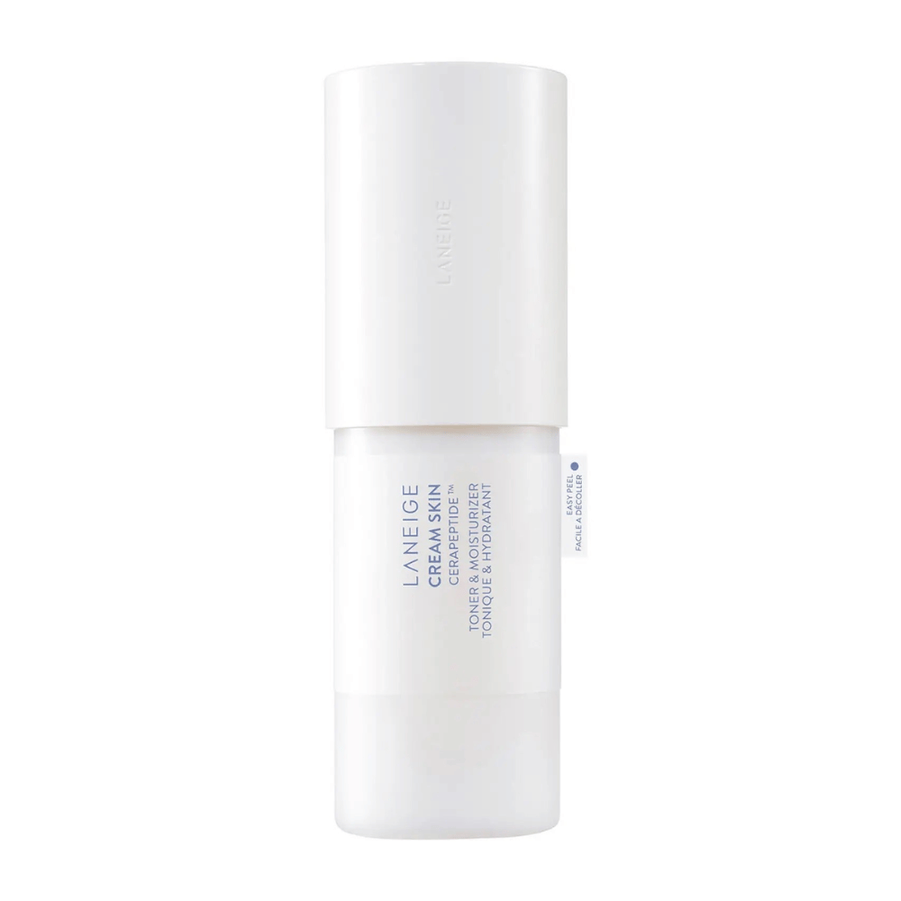 Laneige Cream Skin Cerapeptide Refiner in una bottiglia bianca con pompa. Il prodotto combina tonico viso e crema idratante, progettato per idratare e tonificare la pelle.